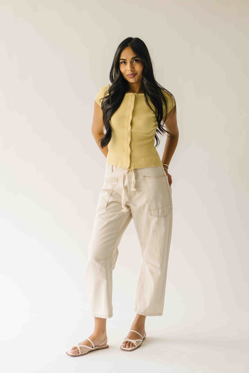 The Lyra Ribbed Button-Up Blouse in Butter Yellow