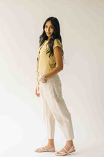 The Lyra Ribbed Button-Up Blouse in Butter Yellow