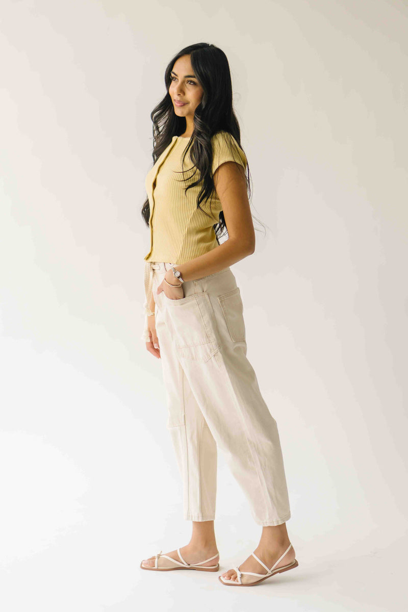 The Lyra Ribbed Button-Up Blouse in Butter Yellow