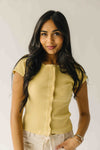The Lyra Ribbed Button-Up Blouse in Butter Yellow
