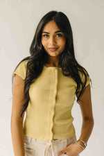 The Lyra Ribbed Button-Up Blouse in Butter Yellow