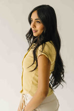 The Lyra Ribbed Button-Up Blouse in Butter Yellow