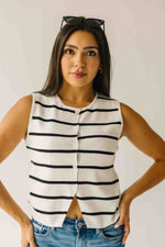The Stadler Button-Up Sweater in Black + White Stripe