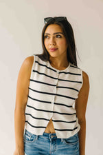 The Stadler Button-Up Sweater in Black + White Stripe