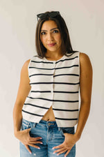 The Stadler Button-Up Sweater in Black + White Stripe