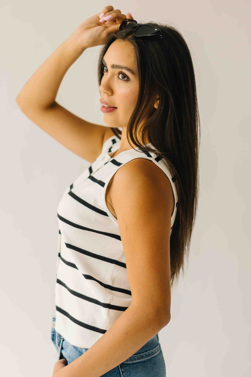 The Stadler Button-Up Sweater in Black + White Stripe