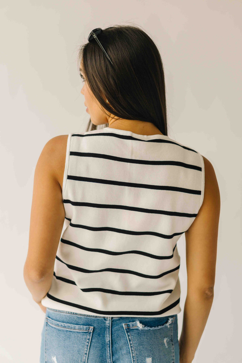 The Stadler Button-Up Sweater in Black + White Stripe
