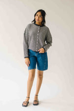 The Riggs Button-Down Sweater in Ivory + Charcoal Mini Stripe