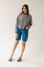 The Riggs Button-Down Sweater in Ivory + Charcoal Mini Stripe