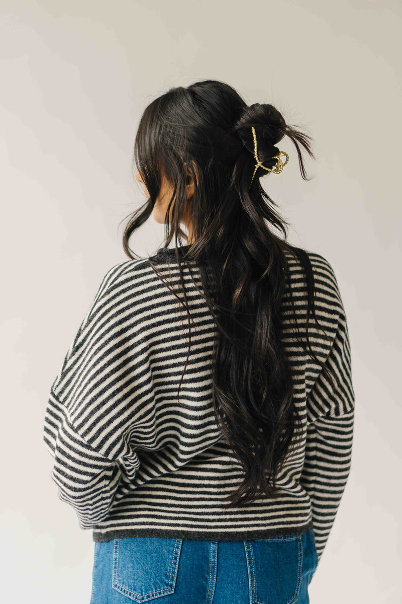 The Riggs Button-Down Sweater in Ivory + Charcoal Mini Stripe