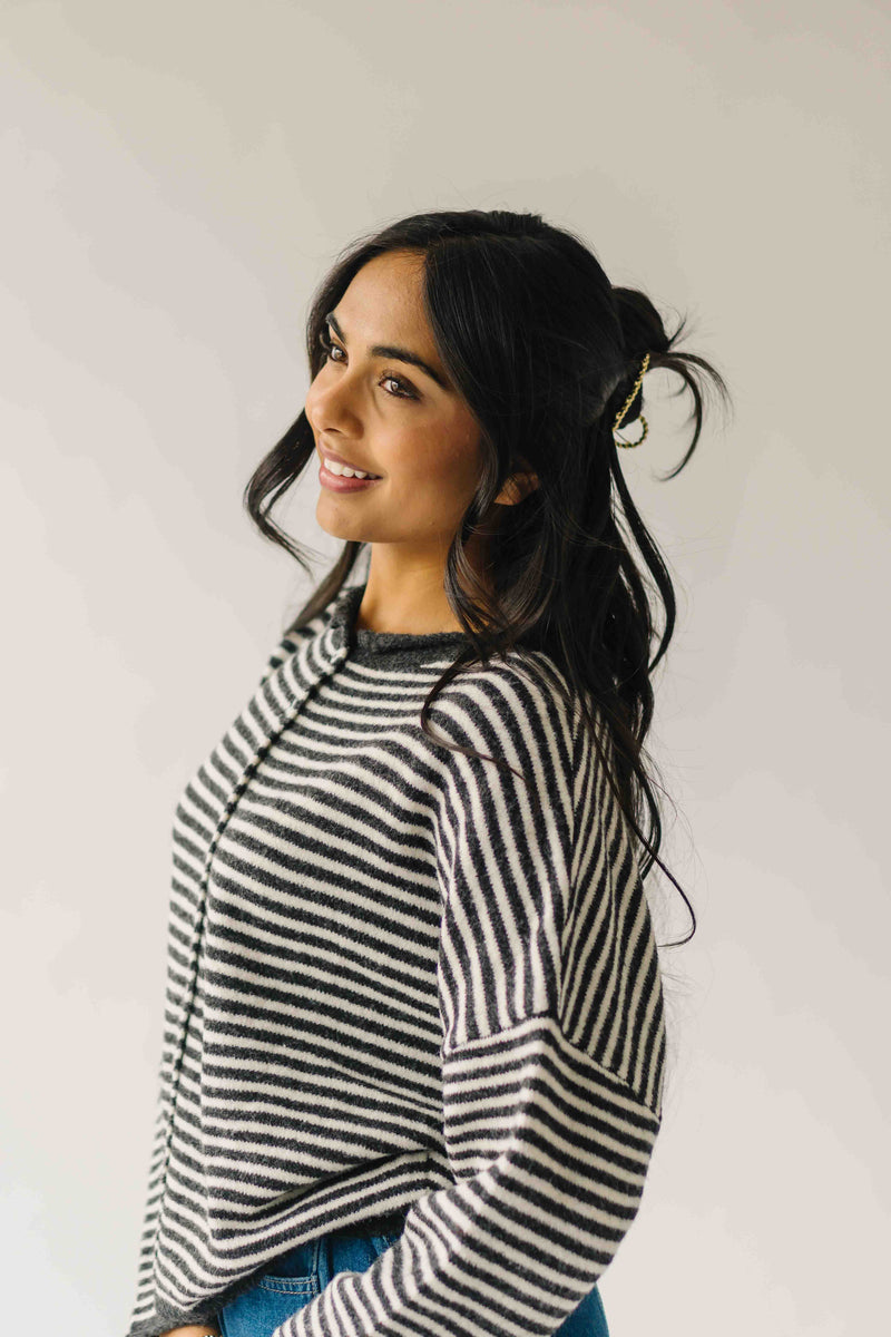 The Riggs Button-Down Sweater in Ivory + Charcoal Mini Stripe