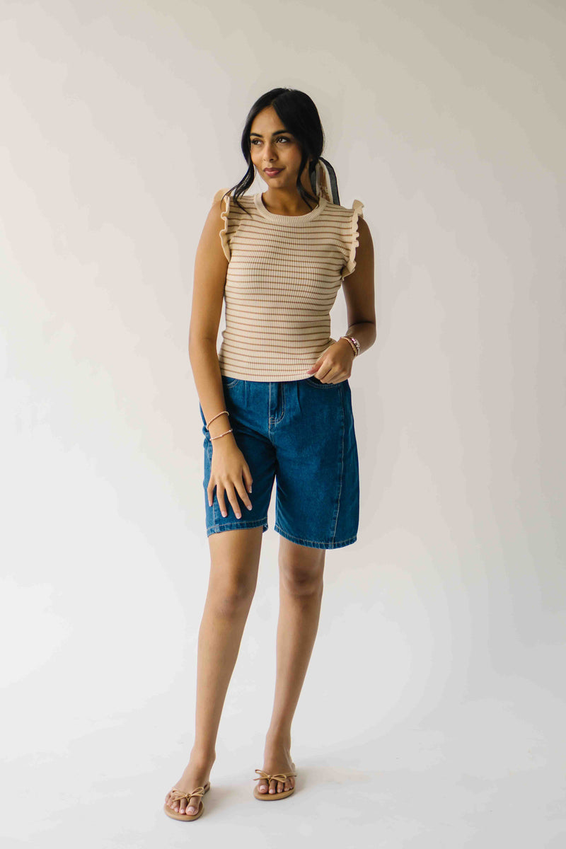 The Yara Ruffle Sleeve Knit Blouse in Light Khaki