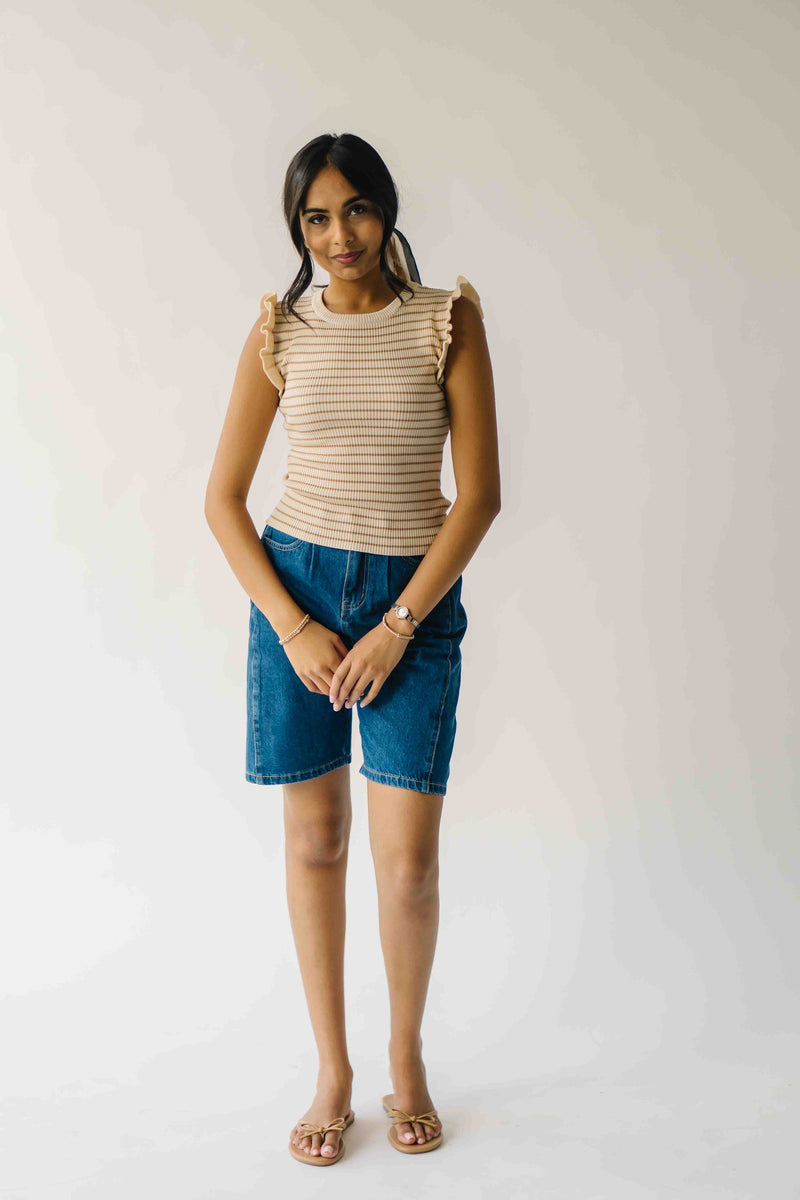 The Yara Ruffle Sleeve Knit Blouse in Light Khaki