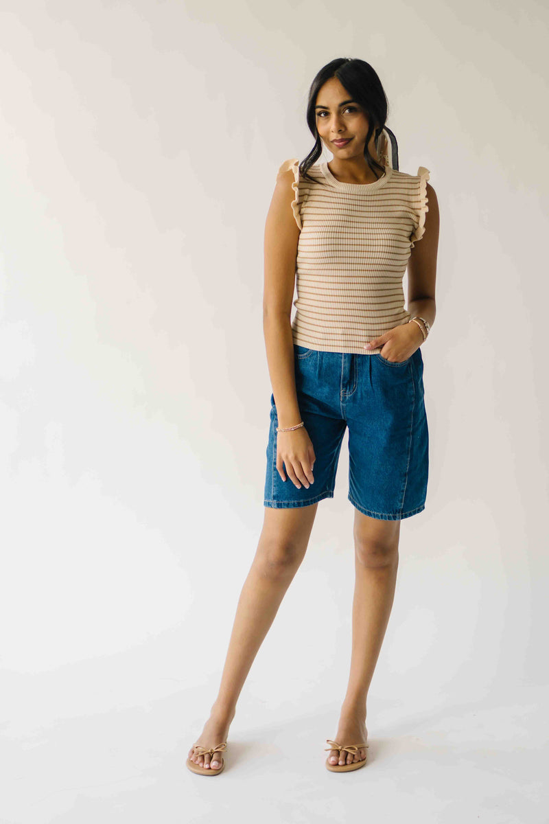 The Yara Ruffle Sleeve Knit Blouse in Light Khaki