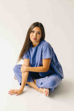 The Andy Washed Short Sleeve + Pleated Pant Set in Slate Blue