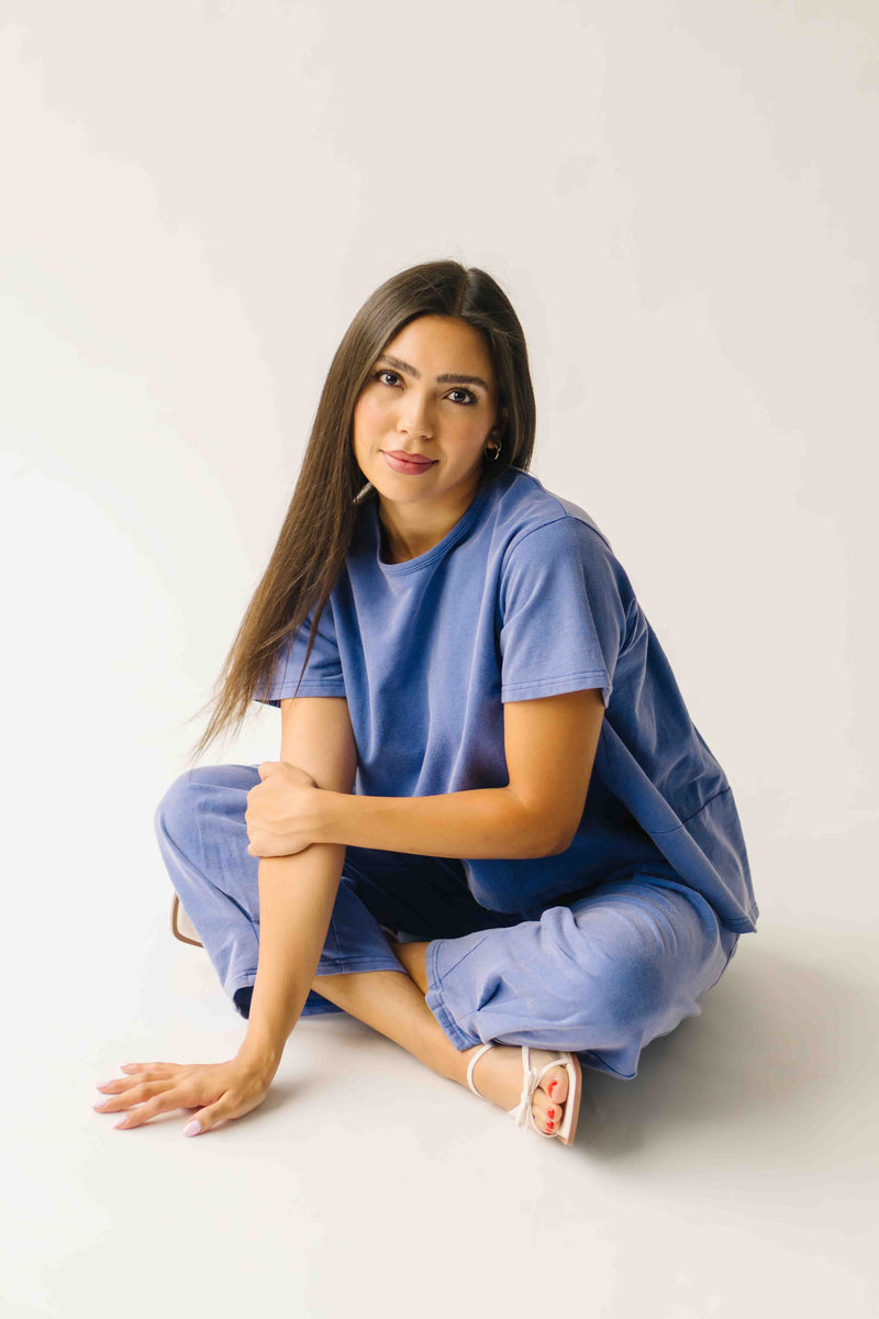 The Andy Washed Short Sleeve + Pleated Pant Set in Slate Blue