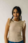 The Yara Ruffle Sleeve Knit Blouse in Light Khaki