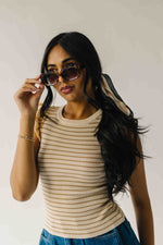 The Yara Ruffle Sleeve Knit Blouse in Light Khaki