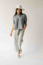 The Joanna Ribbed Short-Sleeved Cardigan in Heather Grey