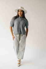 The Joanna Ribbed Short-Sleeved Cardigan in Heather Grey