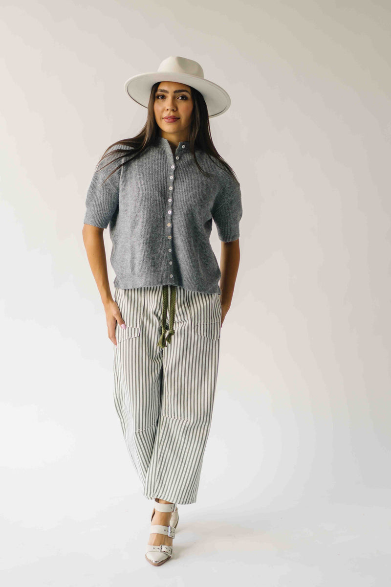 The Joanna Ribbed Short-Sleeved Cardigan in Heather Grey