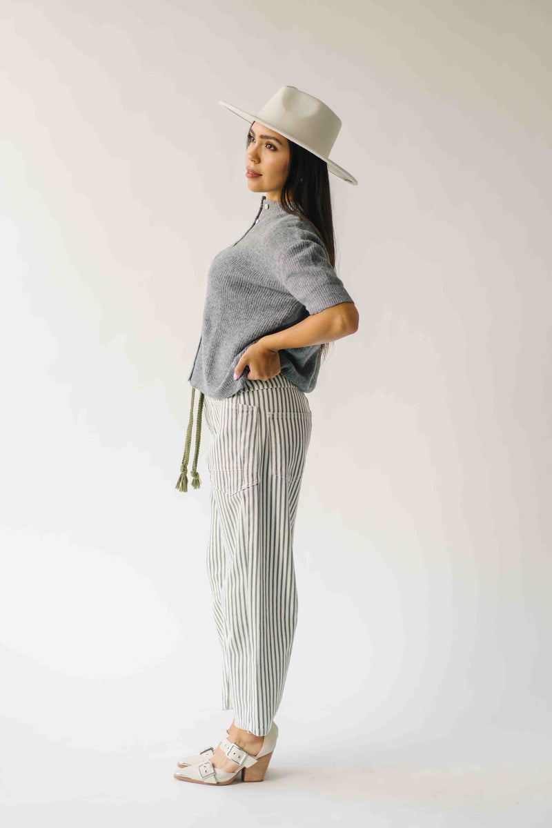 The Joanna Ribbed Short-Sleeved Cardigan in Heather Grey