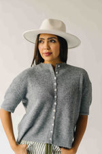 The Joanna Ribbed Short-Sleeved Cardigan in Heather Grey