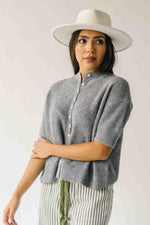 The Joanna Ribbed Short-Sleeved Cardigan in Heather Grey