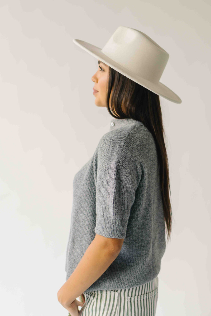 The Joanna Ribbed Short-Sleeved Cardigan in Heather Grey