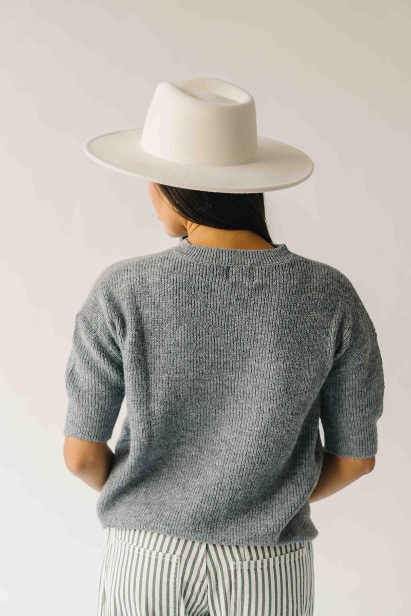 The Joanna Ribbed Short-Sleeved Cardigan in Heather Grey