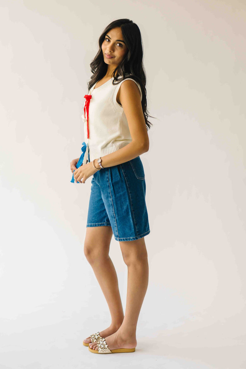 The Rutherford Multi Color Tie Front Blouse in Ivory