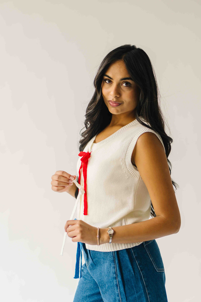 The Rutherford Multi Color Tie Front Blouse in Ivory