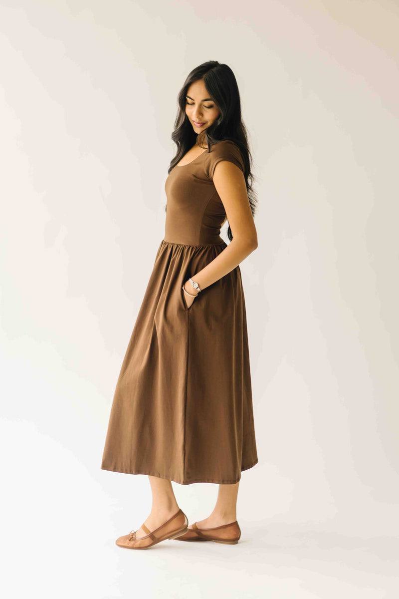 The Rivka Knit Midi Dress in Brown