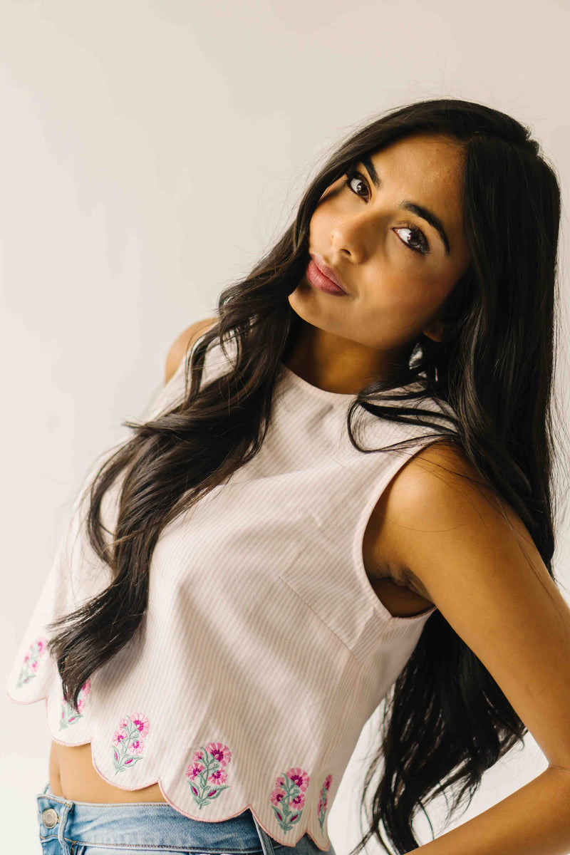 The Colleen Scalloped Tank in Baby Pink