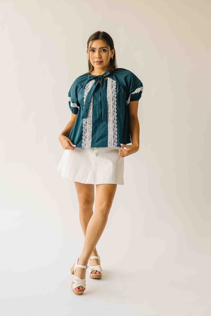 The Karlyn Lace Trim Blouse in Teal