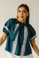 The Karlyn Lace Trim Blouse in Teal