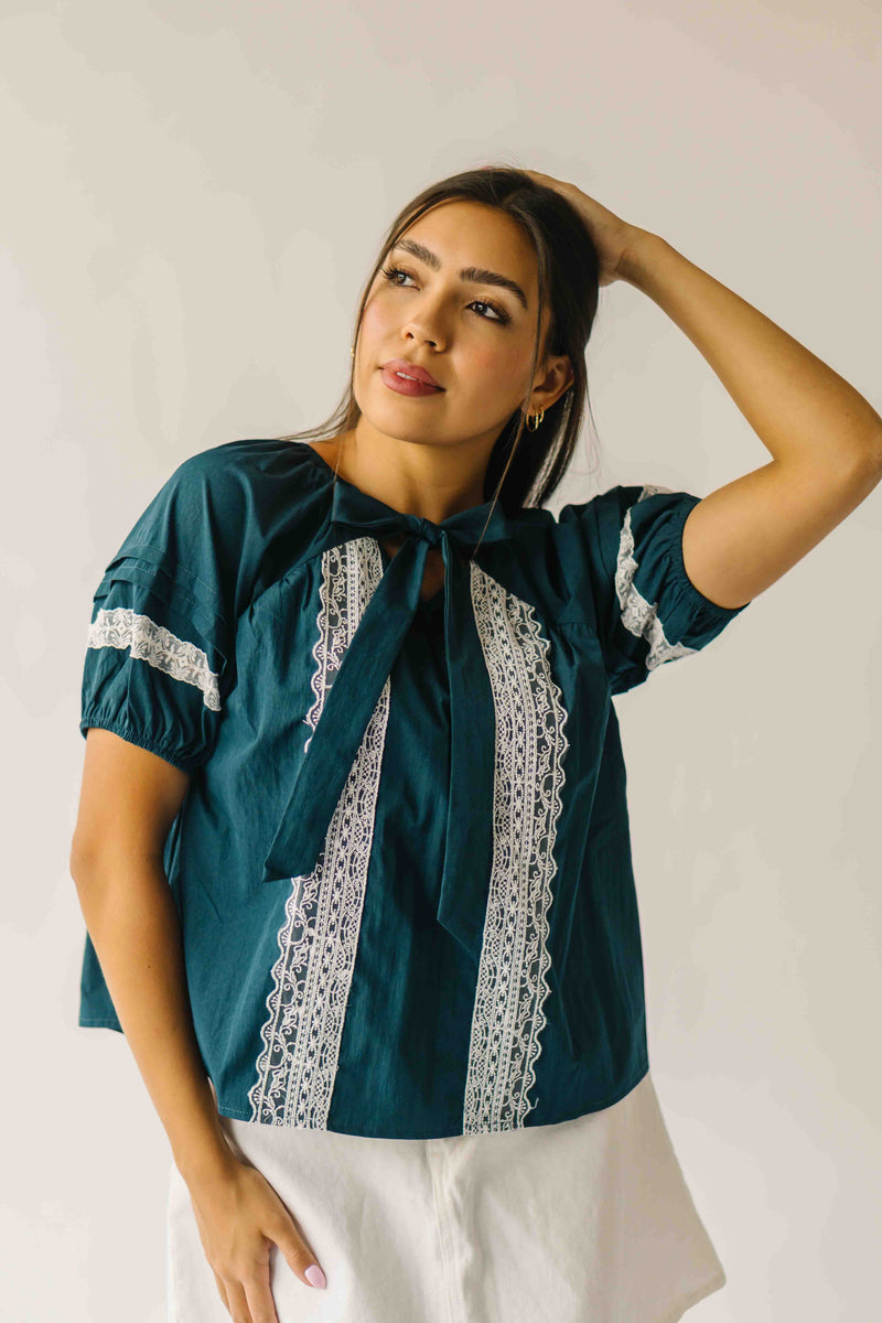 The Karlyn Lace Trim Blouse in Teal