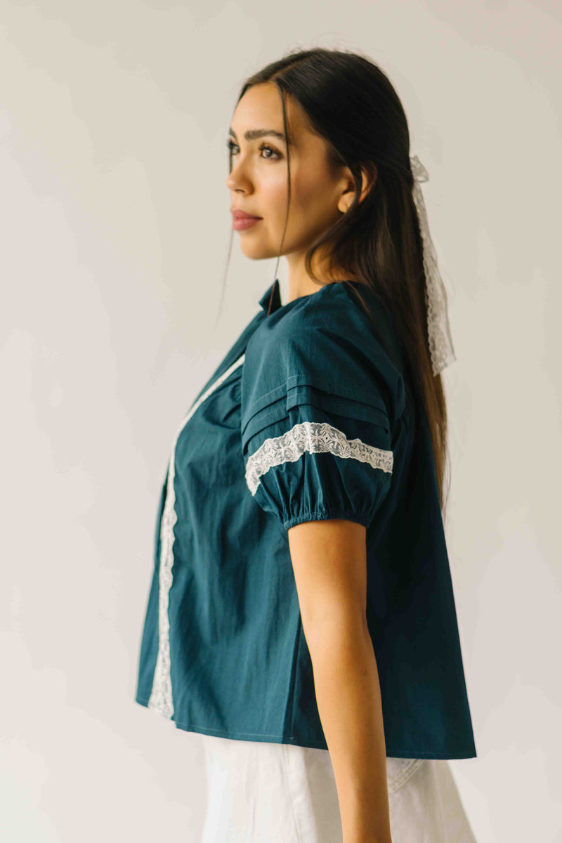 The Karlyn Lace Trim Blouse in Teal