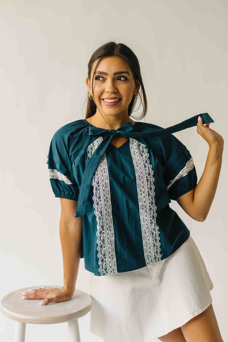 The Karlyn Lace Trim Blouse in Teal