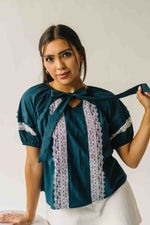 The Karlyn Lace Trim Blouse in Teal