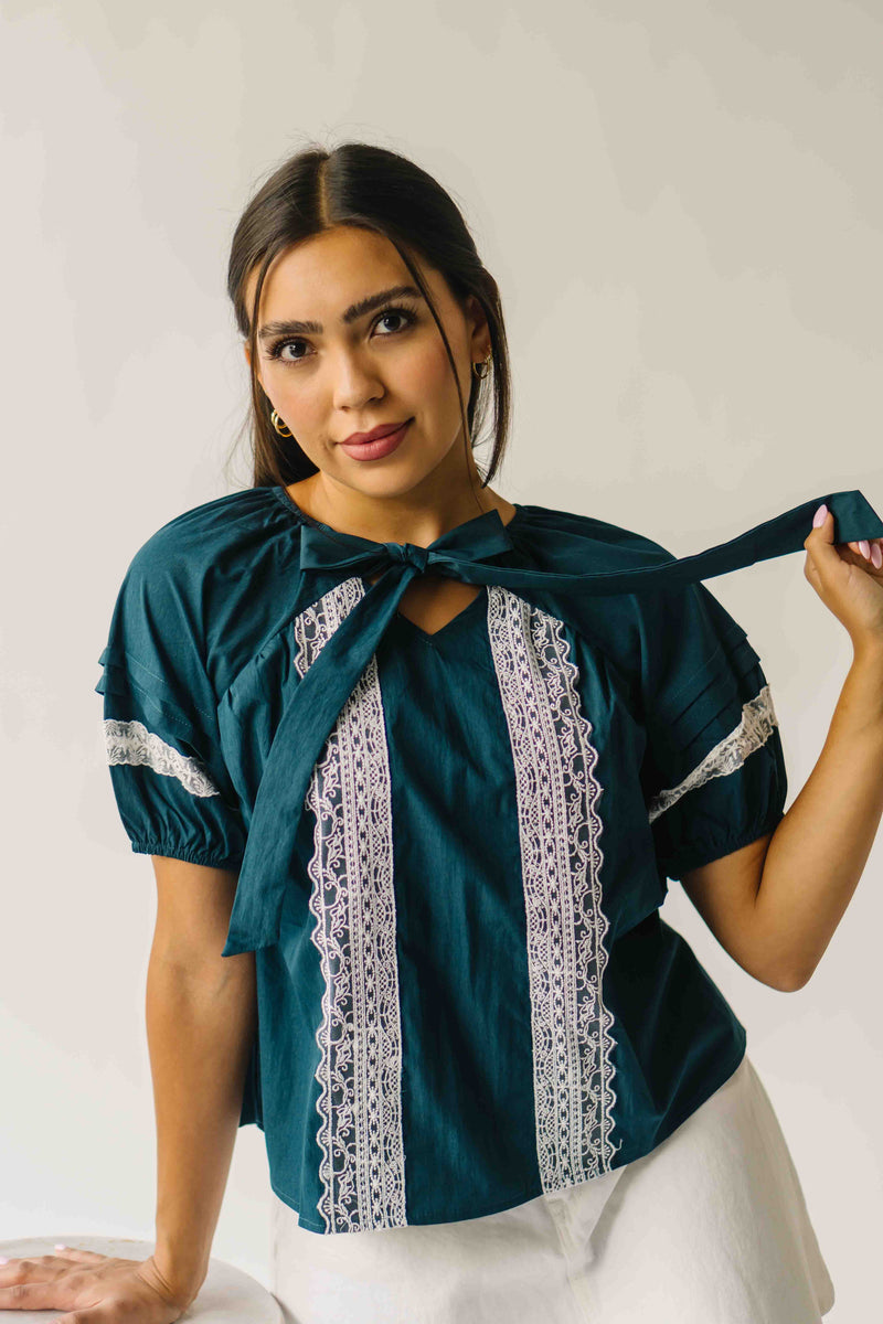 The Karlyn Lace Trim Blouse in Teal
