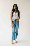 The Samara Pin Stripe Ruffle Blouse in Oatmeal