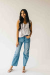 The Samara Pin Stripe Ruffle Blouse in Oatmeal