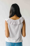 The Samara Pin Stripe Ruffle Blouse in Oatmeal