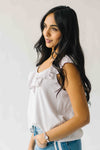 The Samara Pin Stripe Ruffle Blouse in Oatmeal