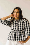 The Brenna Gingham Tie Blouse in Black