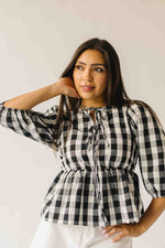 The Brenna Gingham Tie Blouse in Black