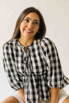 The Brenna Gingham Tie Blouse in Black