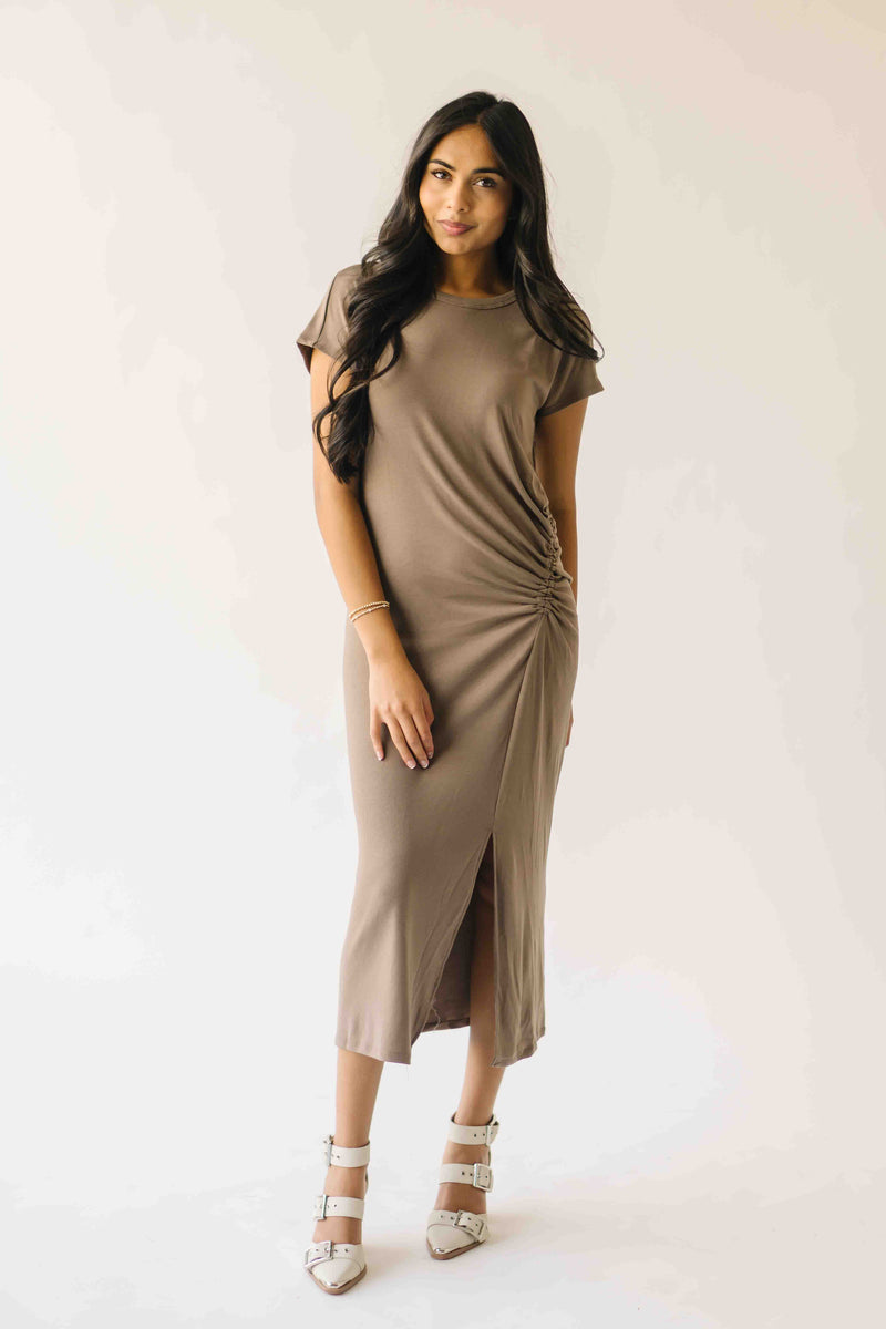 The Cordelia Cinched Waist Midi Dress in Olive