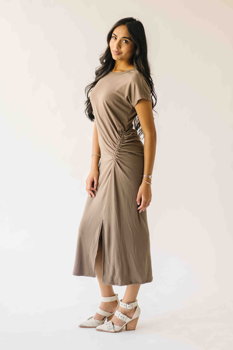 The Cordelia Cinched Waist Midi Dress in Olive